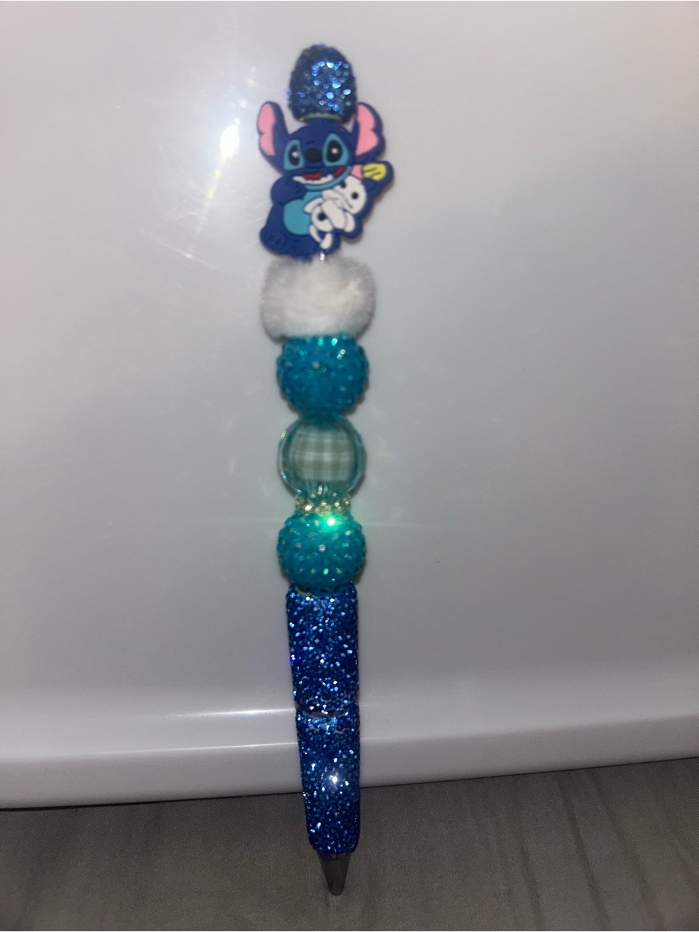 Hand Crafted Blue Glitter Stitch Character Pen